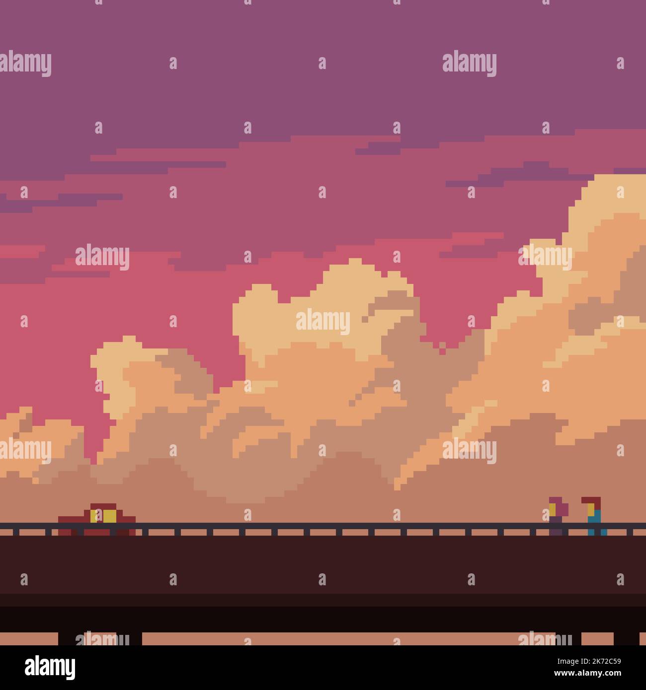 pixel art della vista del ponte del tramonto Illustrazione Vettoriale