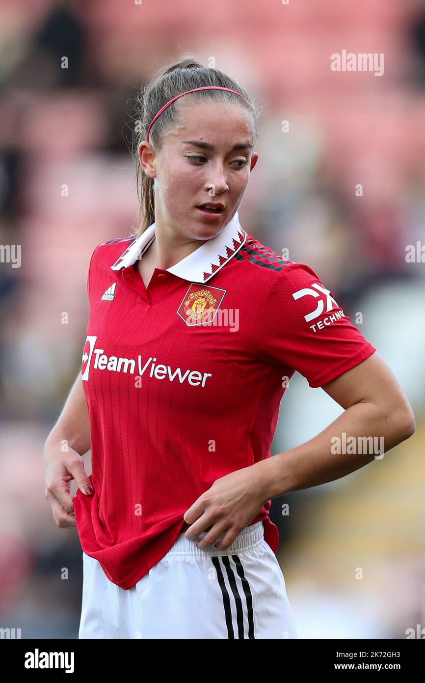 Leigh, Regno Unito. 16th Ott 2022. Maya le Tissier del Manchester United durante la partita della fa Women's Super League al Leigh Sports Village, Leigh. Il credito dell'immagine dovrebbe essere: Jessica Hornby/Sportimage Credit: Sportimage/Alamy Live News Foto Stock