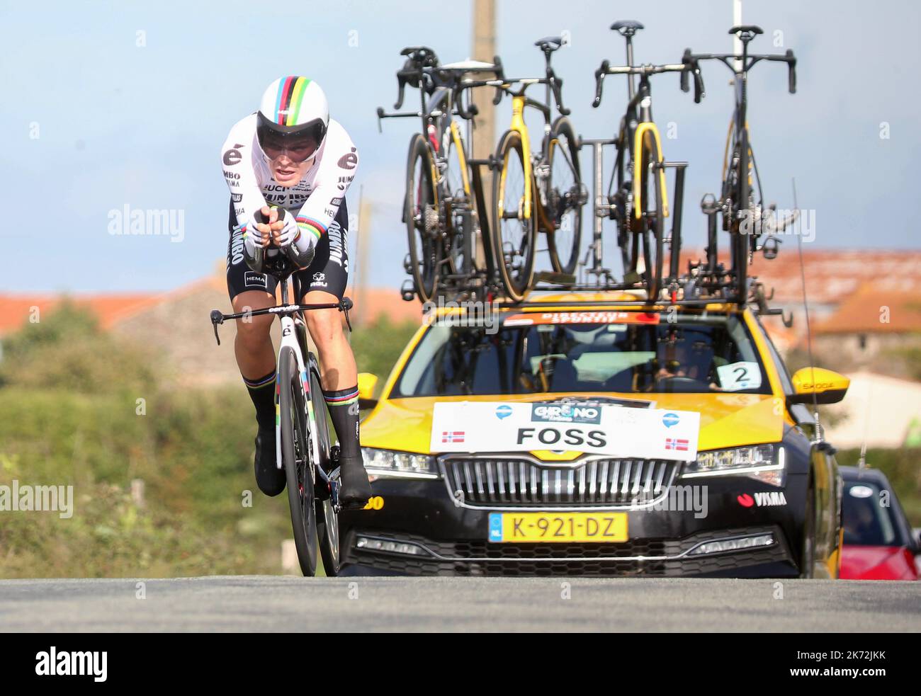 Tobias Foss di Jumbo-Visma, 2nd° posto durante l'UCI Chrono des Nations 2022, gara ciclistica del 16 ottobre 2022 a Les Herbiers, Francia - Foto Laurent Lairys / DPPI Foto Stock