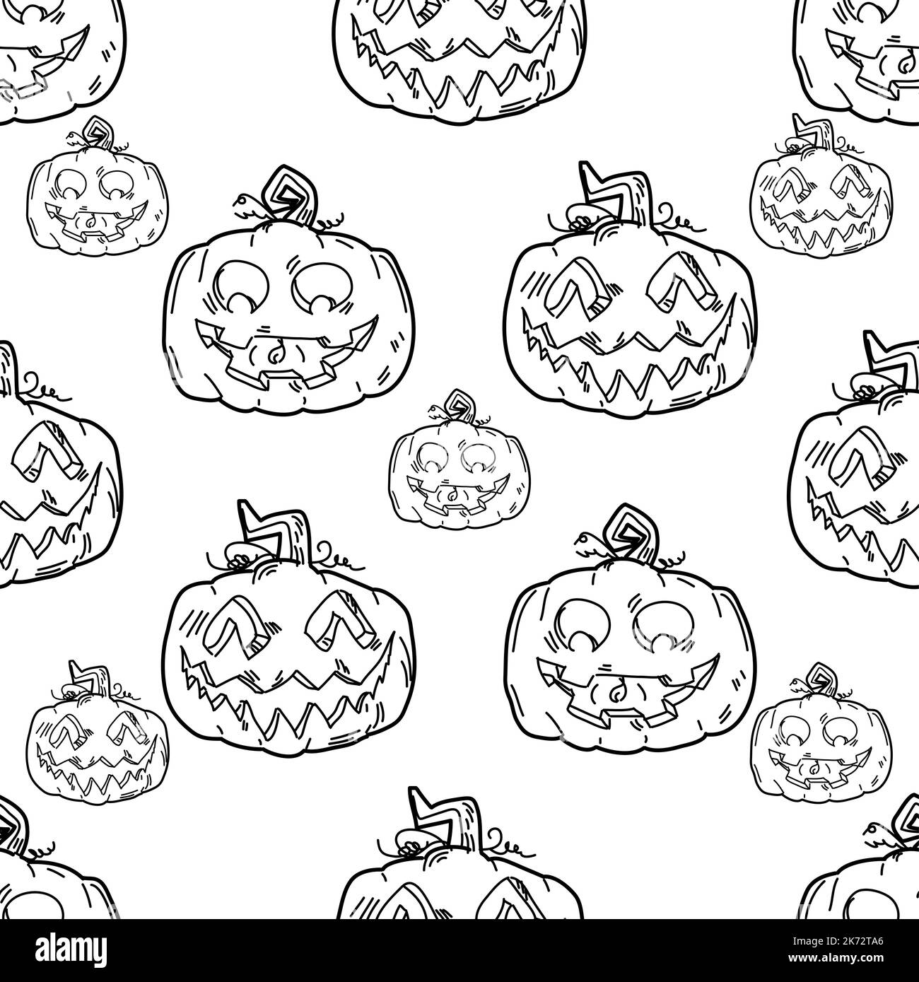 Motivo Halloween senza cuciture con la zucca Jack o' Lantern. Sfondo vettoriale, carta da imballaggio, inviti, biglietti d'auguri. Modello per pubblicità, web Illustrazione Vettoriale