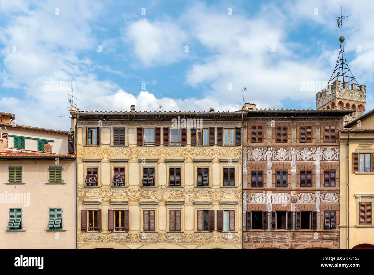 Antichi palazzi nel centro storico di Figline Valdarno, Firenze, Italia Foto Stock