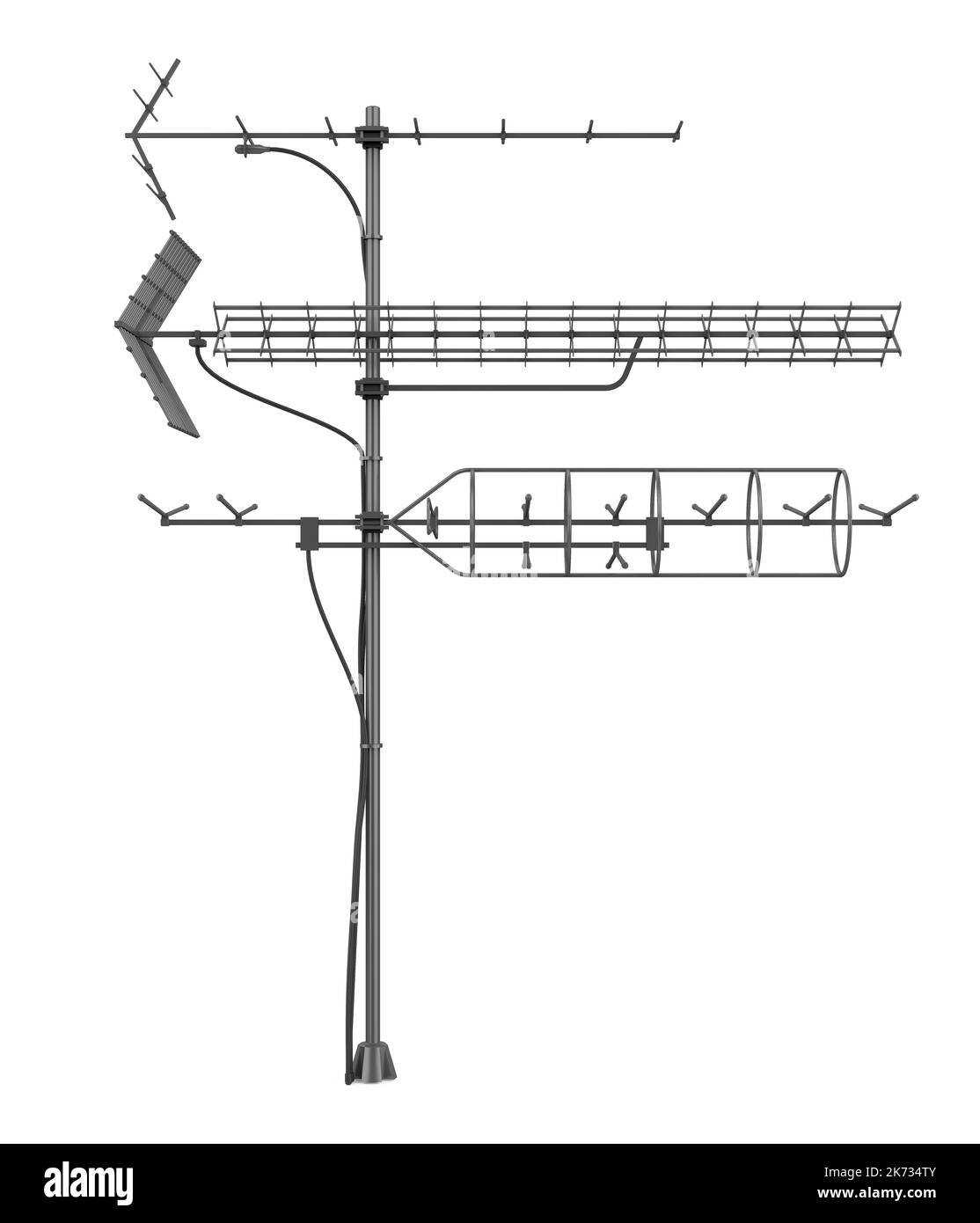 Antenna televisiva VHF UHF isolata Foto Stock