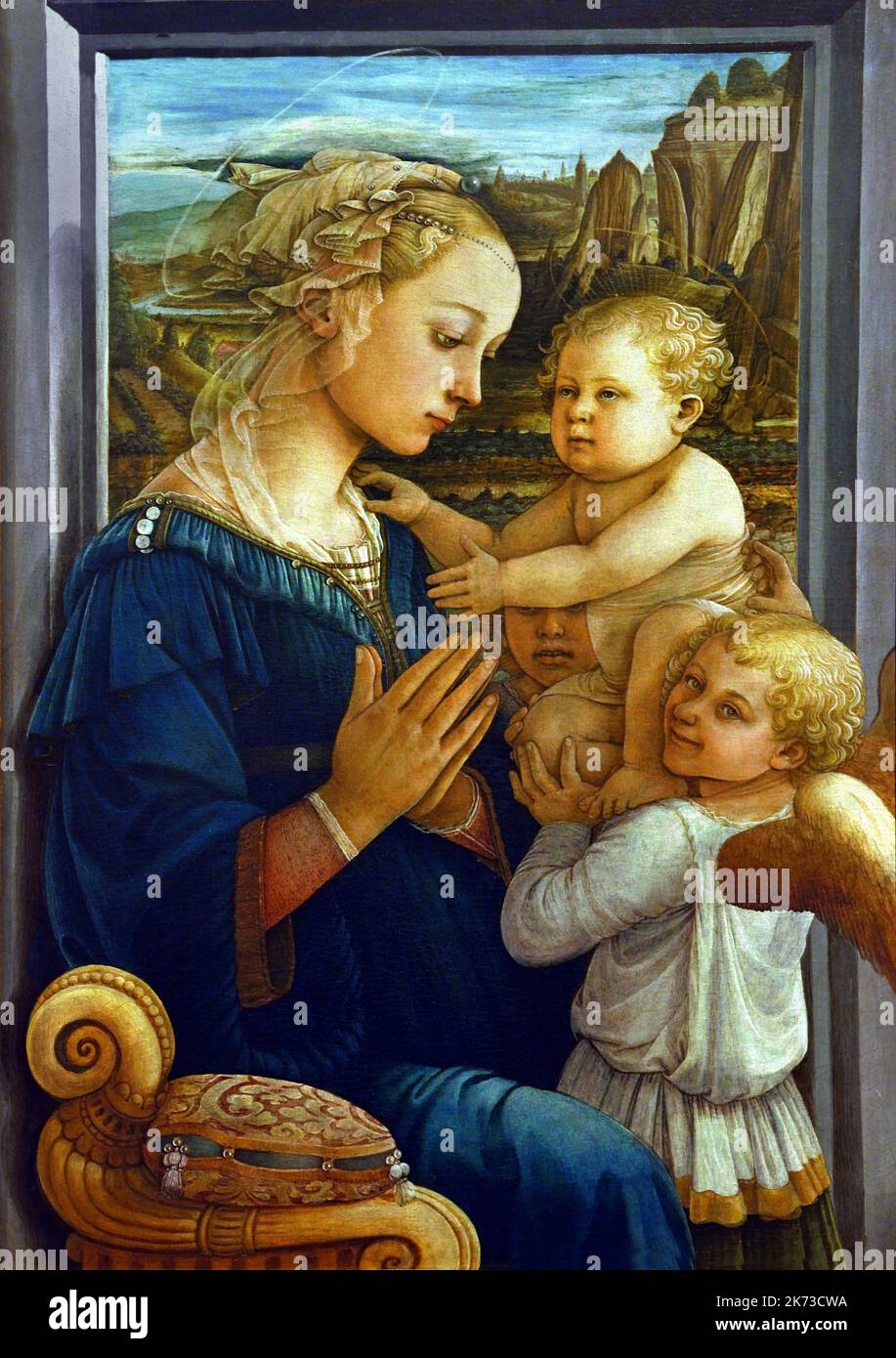 Madonna col Bambino con due Angeli, Filippo Lippi (Firenze 1406 – Spoleto 1469), Firenze, Italia. Foto Stock