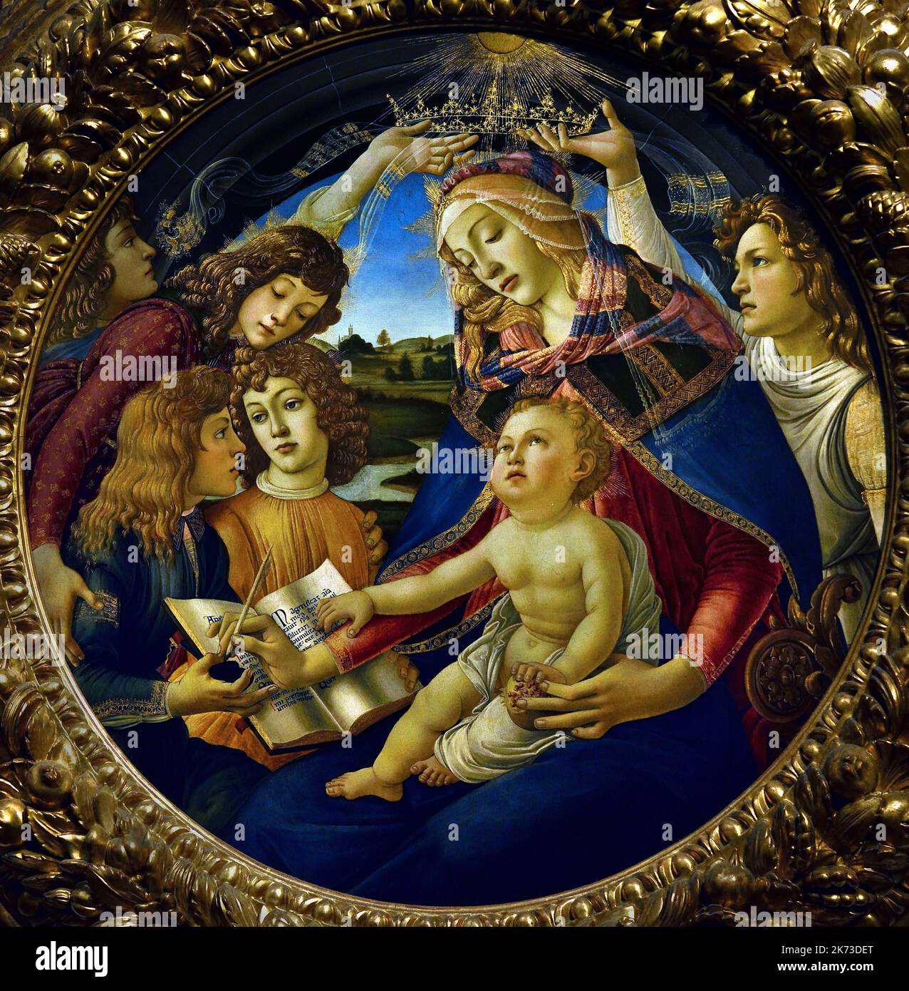 Madonna col Bambino e gli Angeli, (Madonna del Magnificat), Sandro Botticelli (Firenze 1445-1510) , Firenze, Italia. Foto Stock