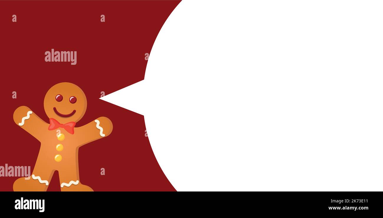 cute gingerbread uomo discorso bolla rosso banner di natale Illustrazione Vettoriale