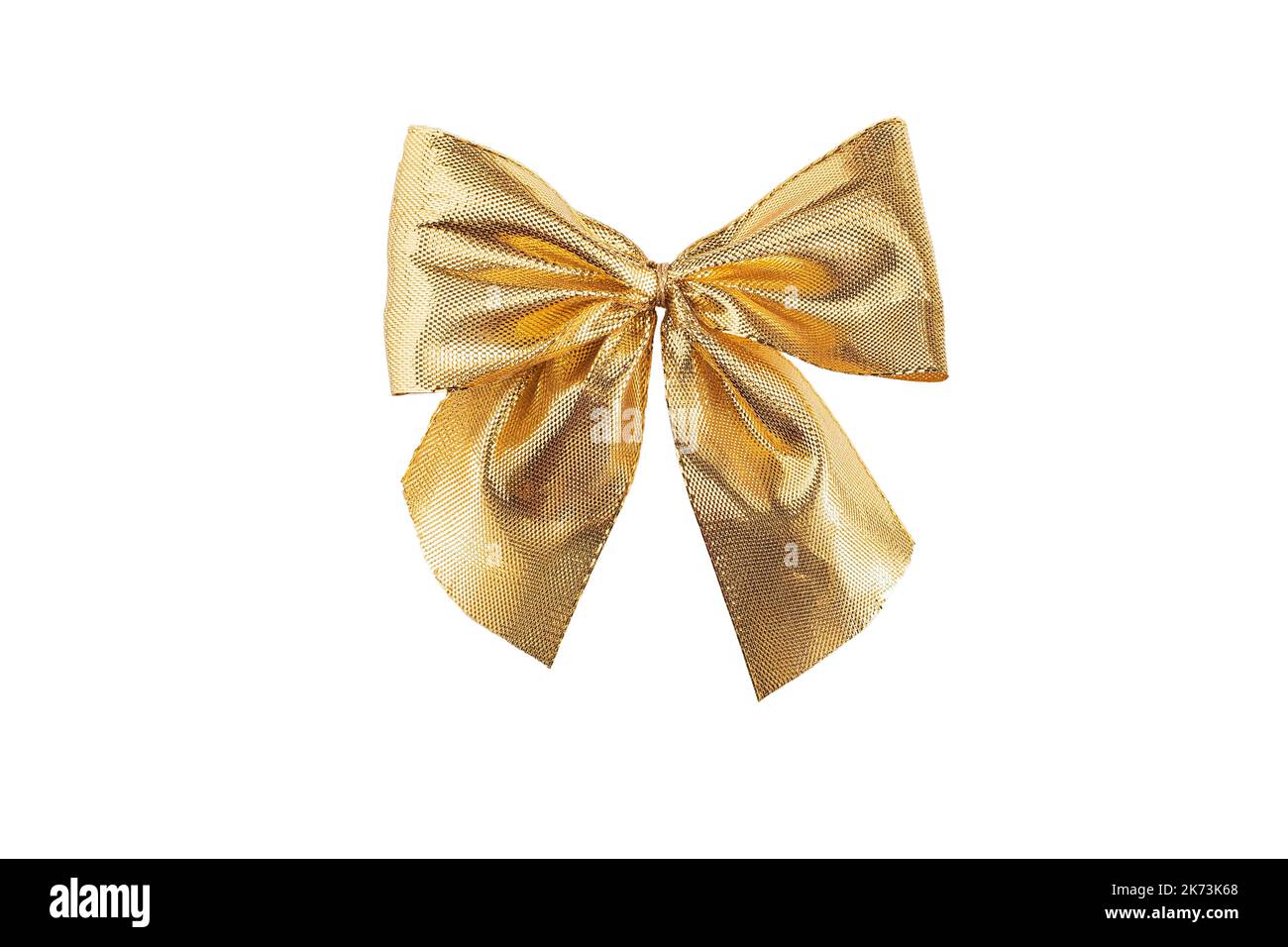 Golden Ribbon Bow isolato su sfondo bianco Foto Stock