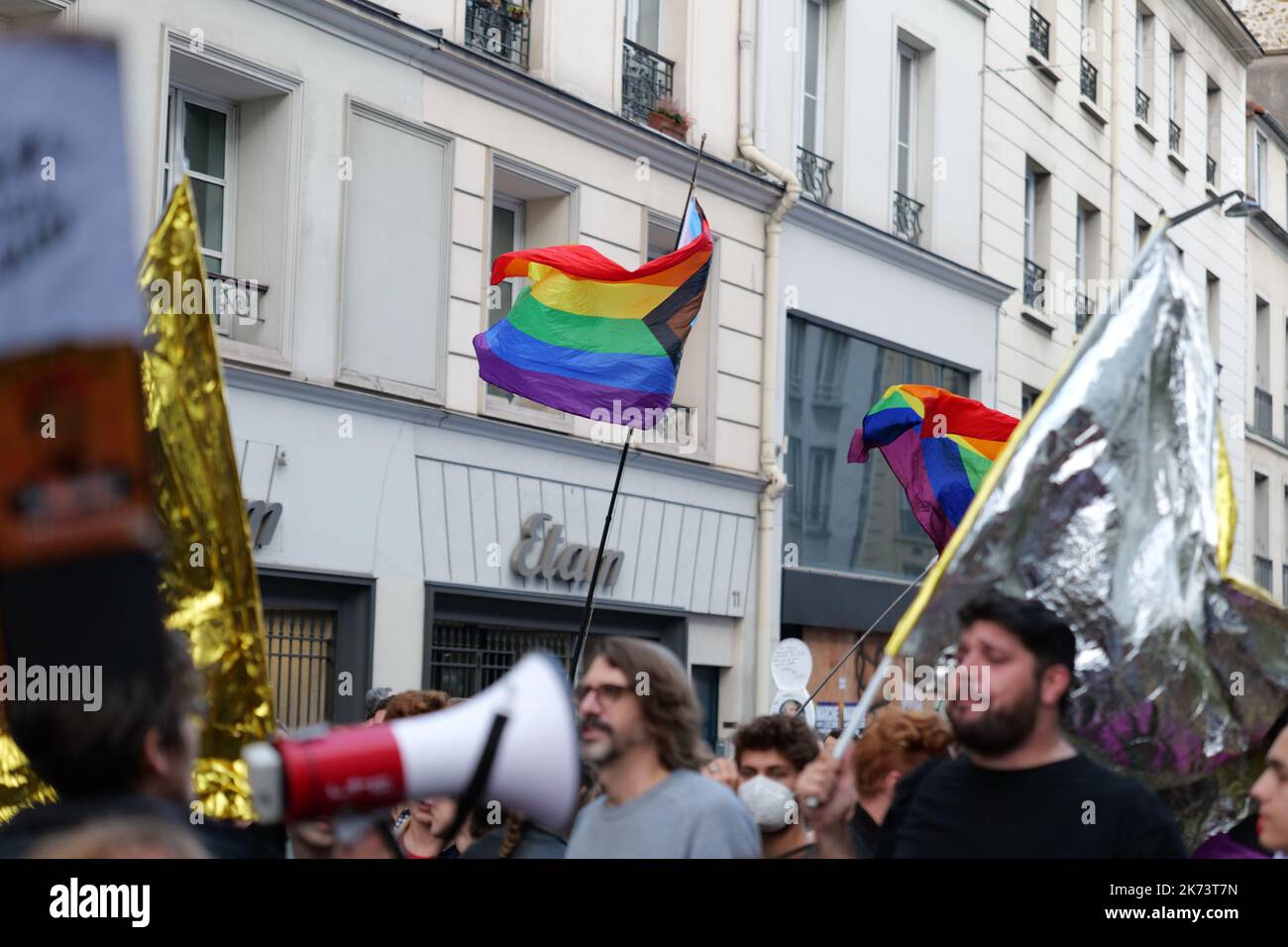 Parigi, Francia, 16/10/2022. Marcia contro la costosa vita e l'inazione climatica, NUPES. Pierre Galan/Alamy Live News Foto Stock