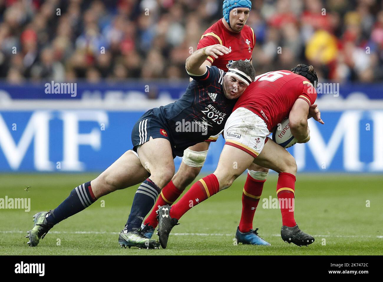 Guilhem Guidado di Francia affronta durante la RBS 6 Nations 2017 Rugby Union match tra Francia e Galles il 18 marzo 2017 allo Stade de France a Saint Denis, Francia - Foto Benjamin Cremel/IP3 Foto Stock