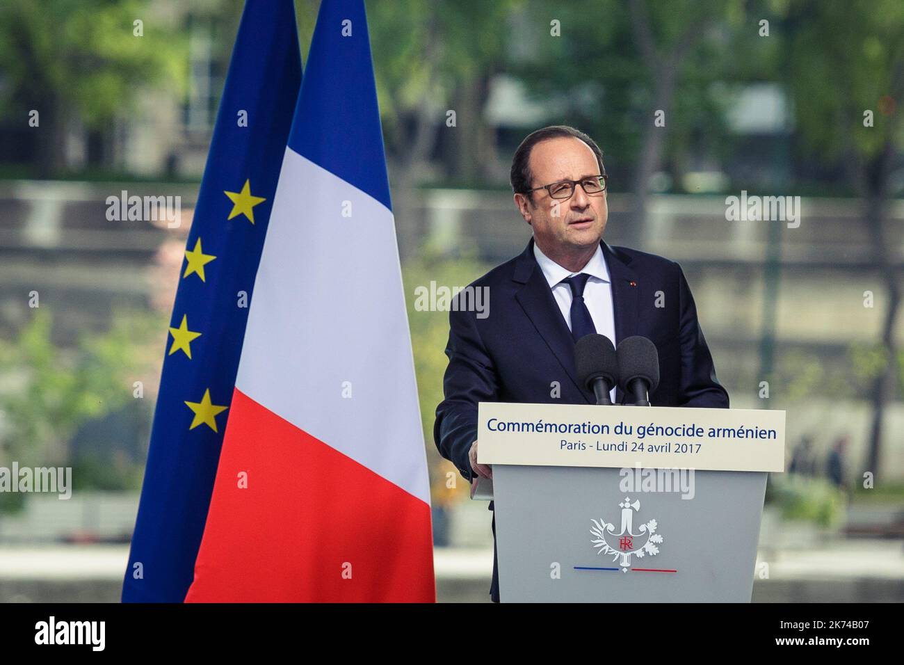 Discorso di Francois Hollande in occasione della commemorazione del genocidio armeno. Foto Stock