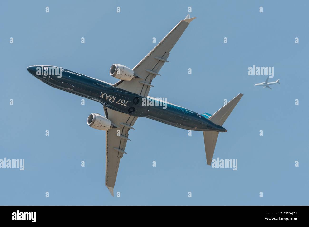 ©Arnaud Beinat/MAXPPP, 2017/06/19. Le Bourget, Francia. Salon de l'aeronautique et de l'espace. Boeing 737 Max Foto Stock