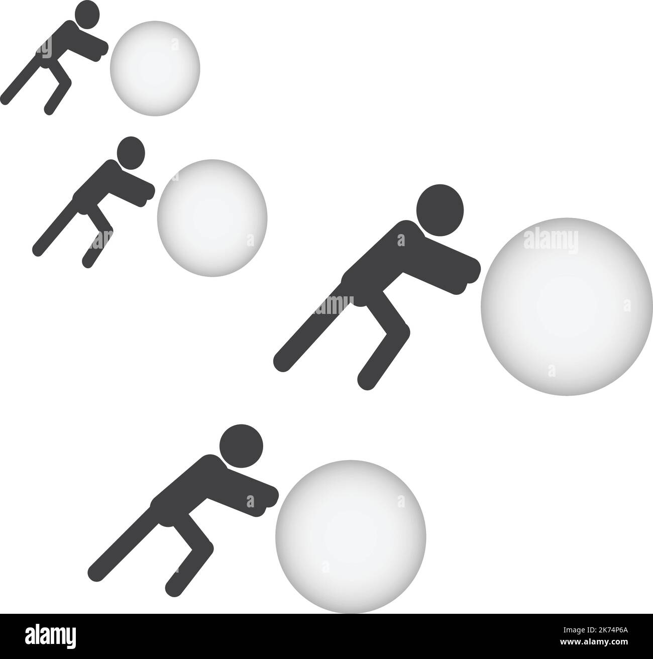 Silhouette di persone che spingono sfere di diverse dimensioni Illustrazione Vettoriale