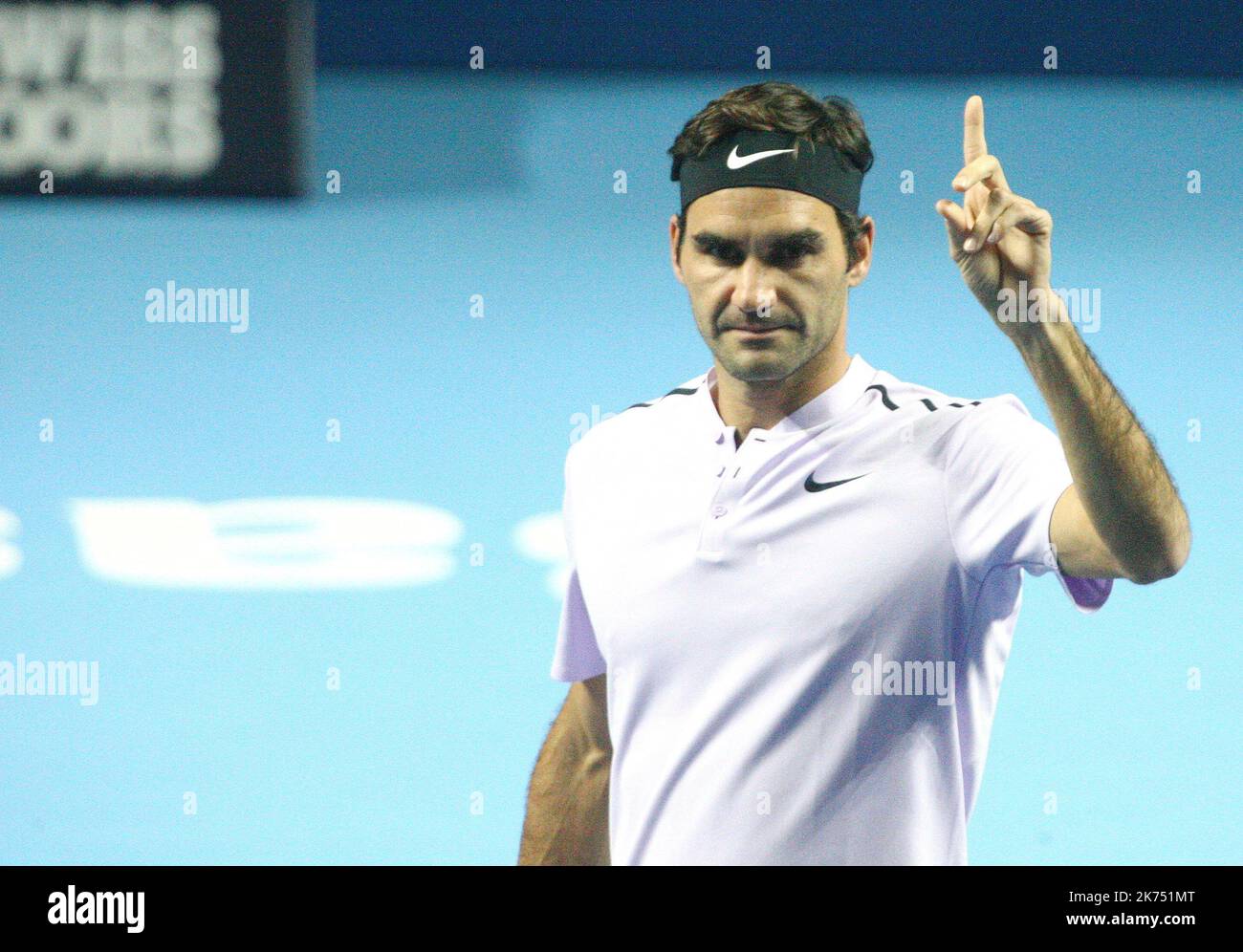 Roger Federer durante gli interni svizzeri a Basilea, Svizzera. Foto Stock
