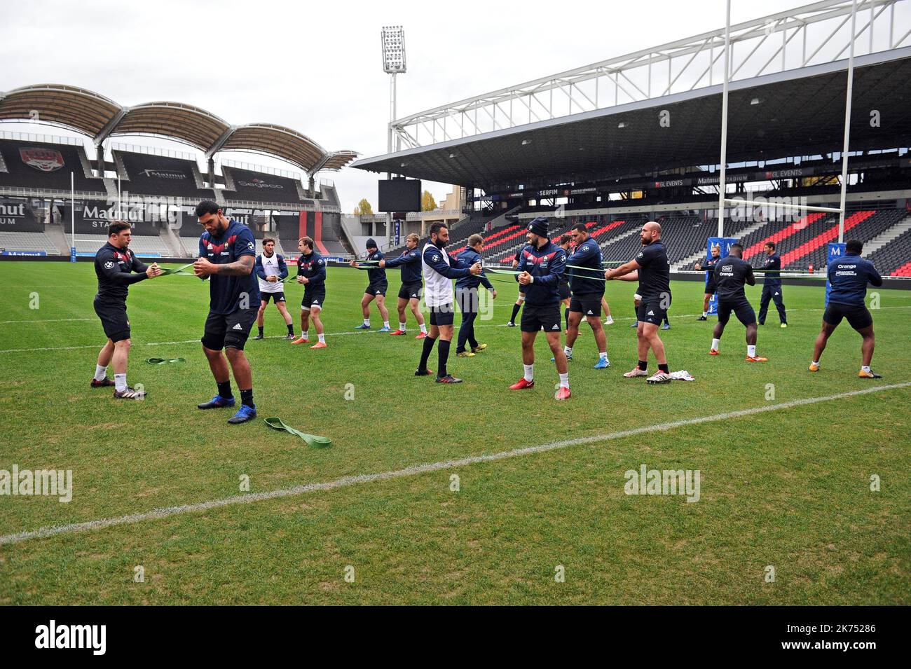 Nazionale di rugby 'le XV de France', durante la formazione. Foto Stock