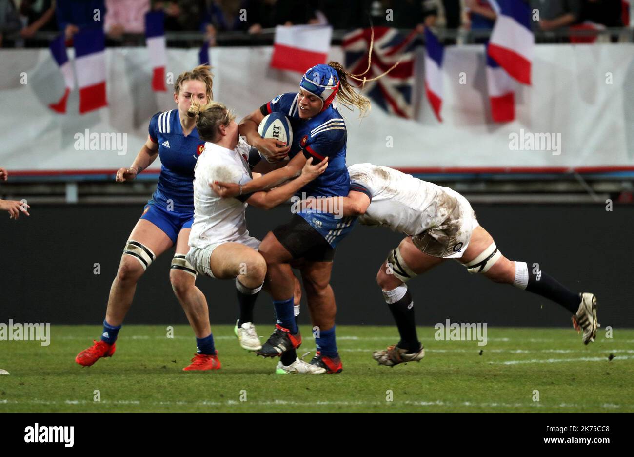 Action de Safi N'DIAYE (Francia) Lors de la rencontre de Rugby opposant la France à Angleterre au stade des Alpes. – Sei Nazioni: Francia 22-16 Inghilterra MARZO 10 2018 Foto Stock