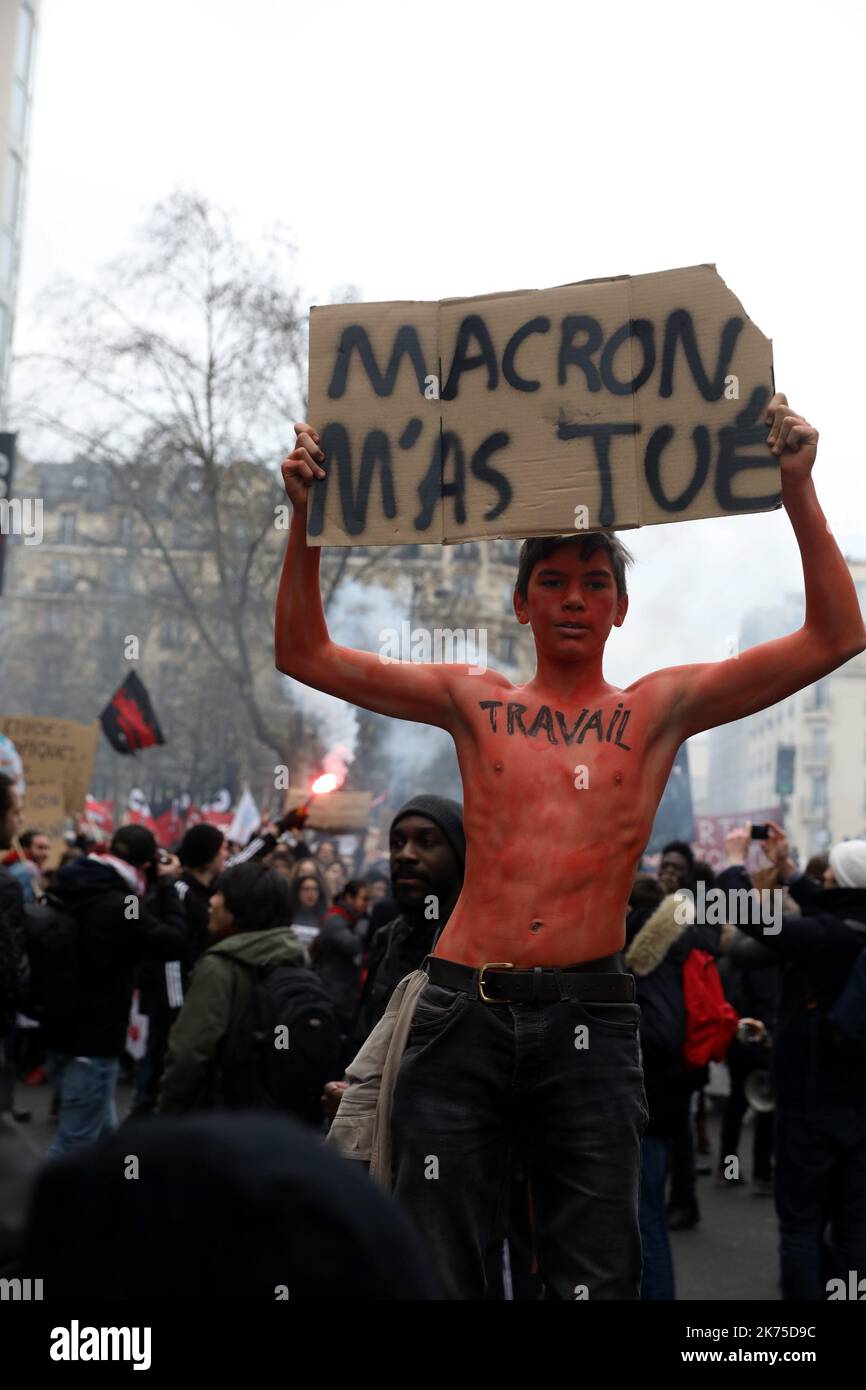 I francesi scioperi PARIGI 22 2018 MARZO i manifestanti marciano in tutta la Francia Foto Stock