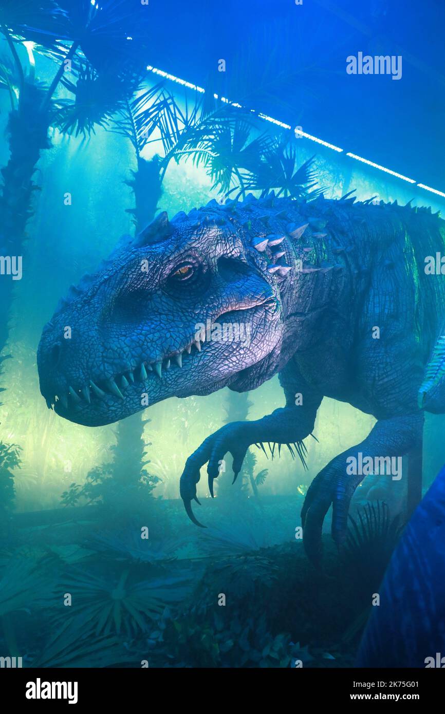 La mostra Jurassic World arriva a Saint-Denis, Francia dal 14 aprile 2018 al 2 settembre 2018. Foto Stock