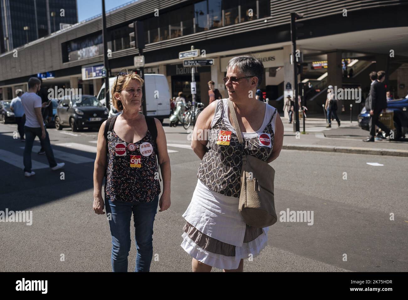 Manifestazione interprofessionale a Parigi su invito del CGT a protestare contro le riforme proposte dal Presidente Emmanuel Macron e dal governo di Edouard Philippe. Foto Stock