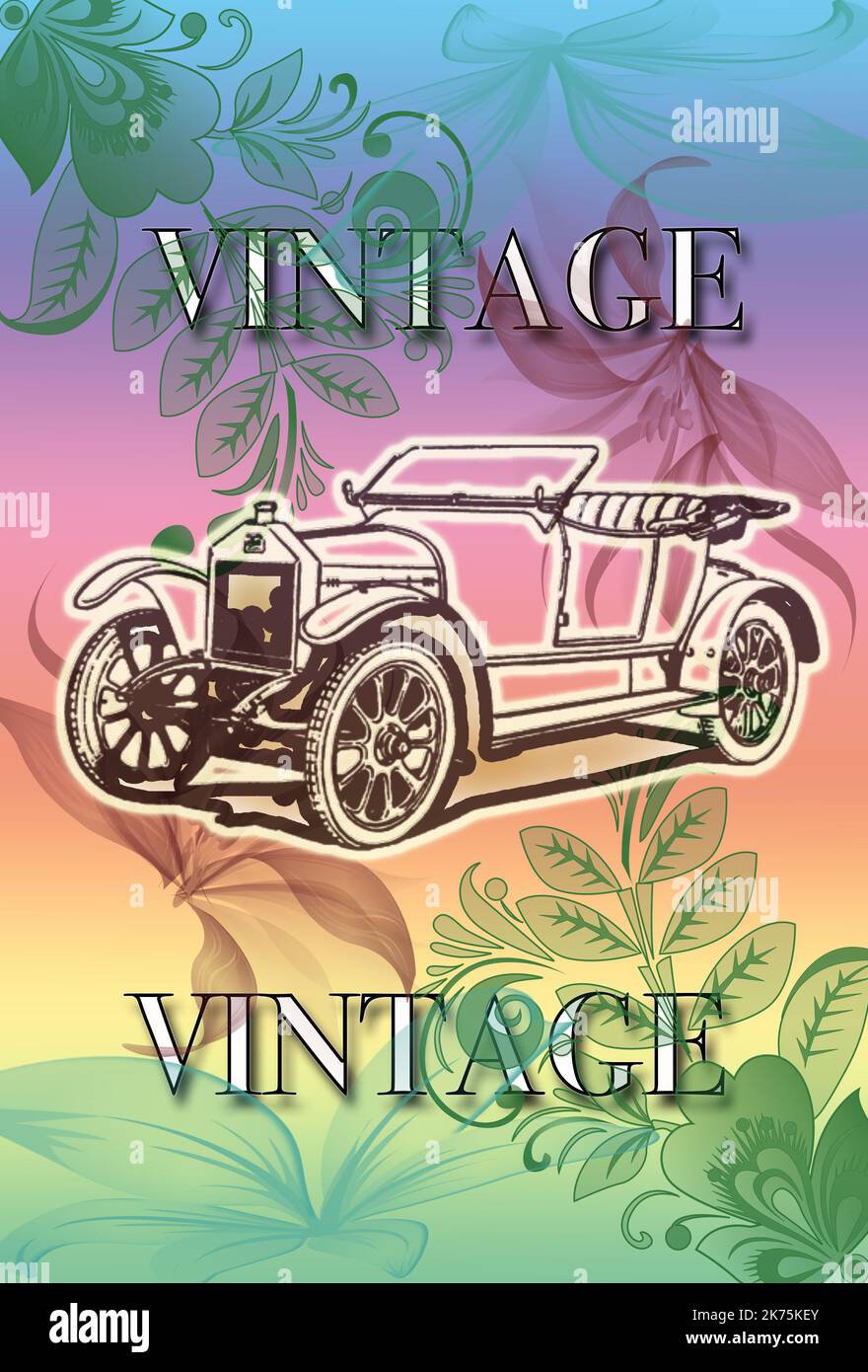 illustrazione d'epoca di un'auto vecchia o classica Foto Stock