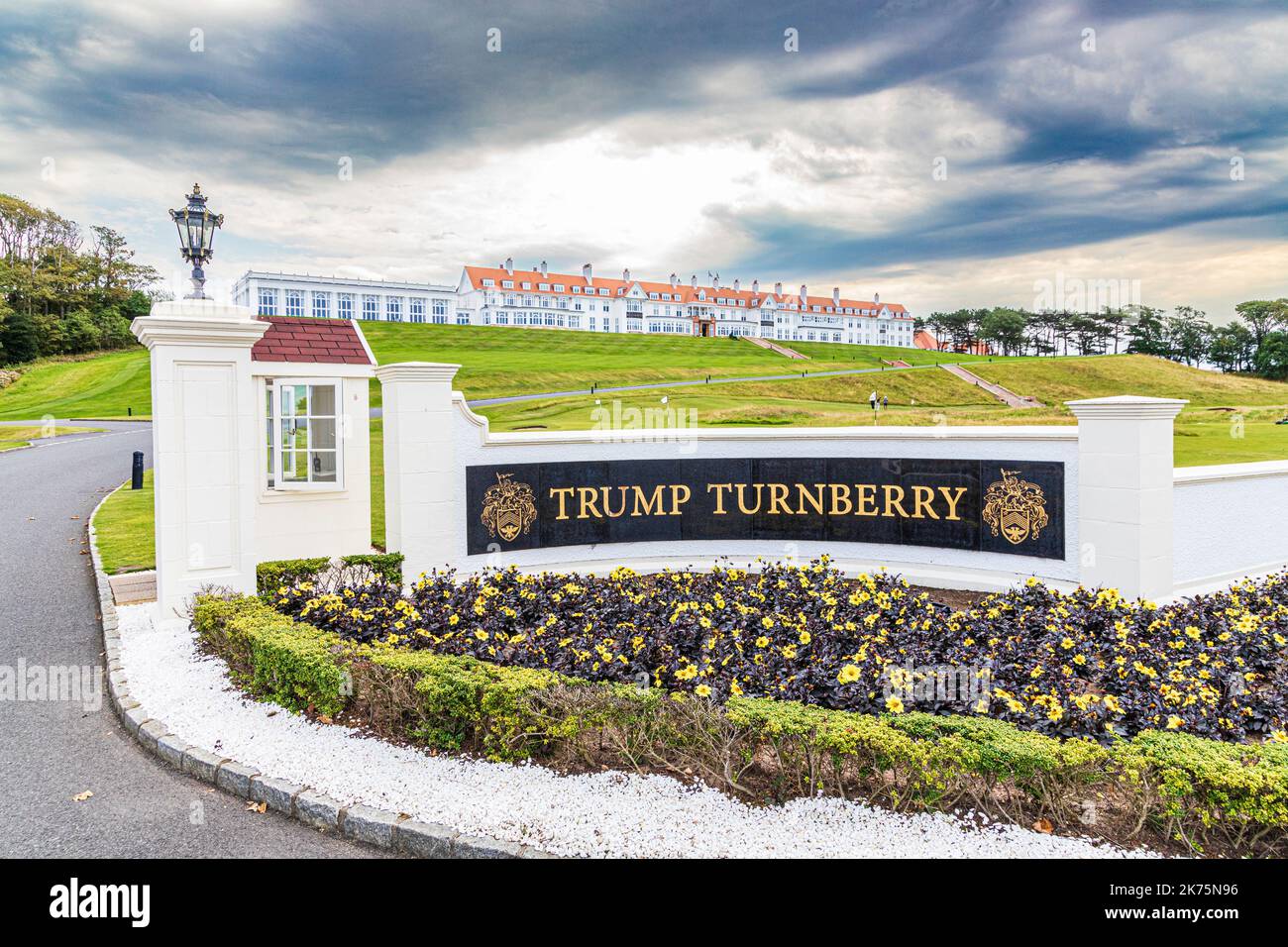 Trump Turnberry Hotel e campo da golf di proprietà della Trump Organisation a Turnberry, vicino a Girvan, South Ayrshire, Scozia, Regno Unito Foto Stock