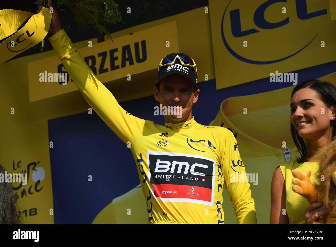 Greg VAN AVERMAET le maillot Jaune - Foto Stock