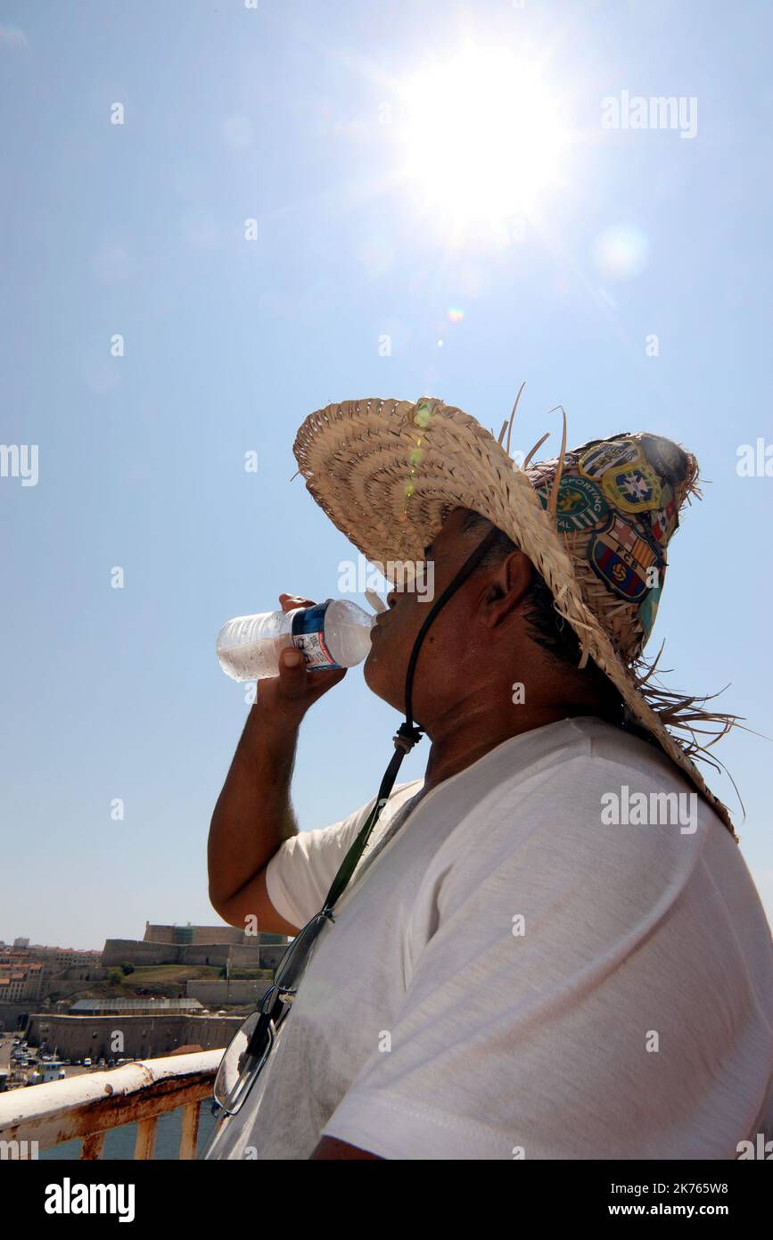 Un'ondata di caldo continua a Marsiglia, in Francia, il 1 agosto 2018. Foto Stock