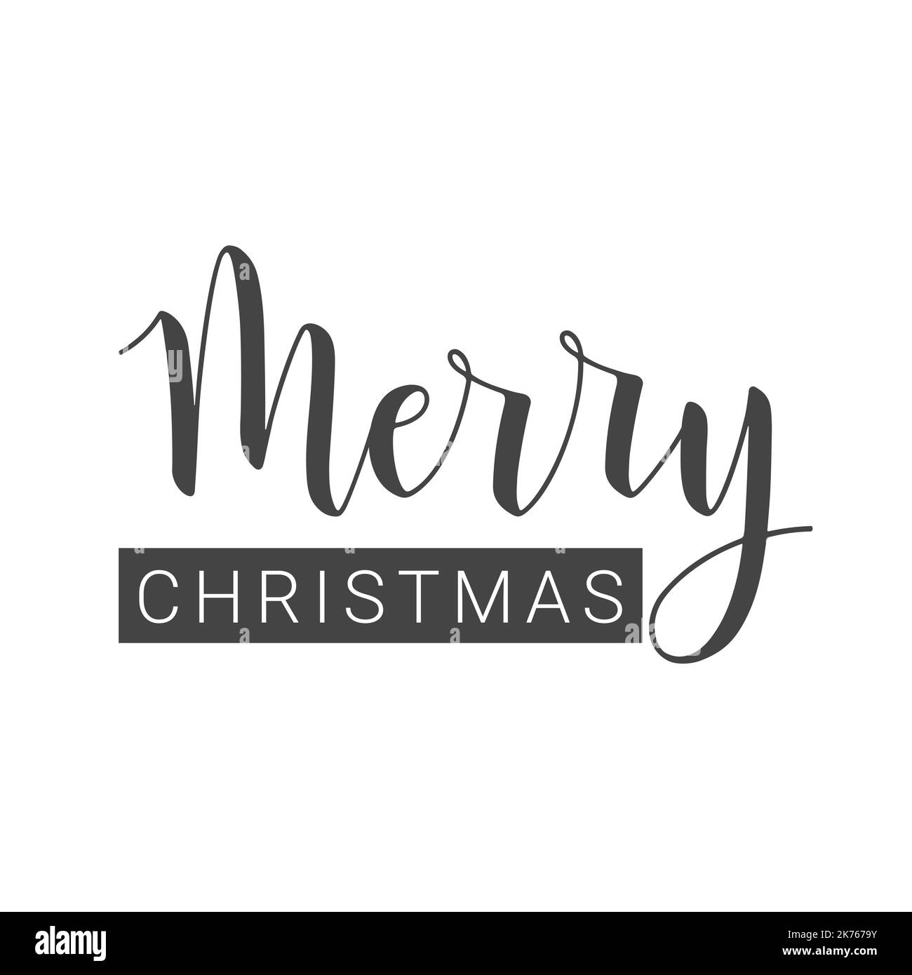 Illustrazione vettoriale. Scritte a mano di Buon Natale. Modello per biglietto di auguri o invito. Oggetti isolati su sfondo bianco. Illustrazione Vettoriale