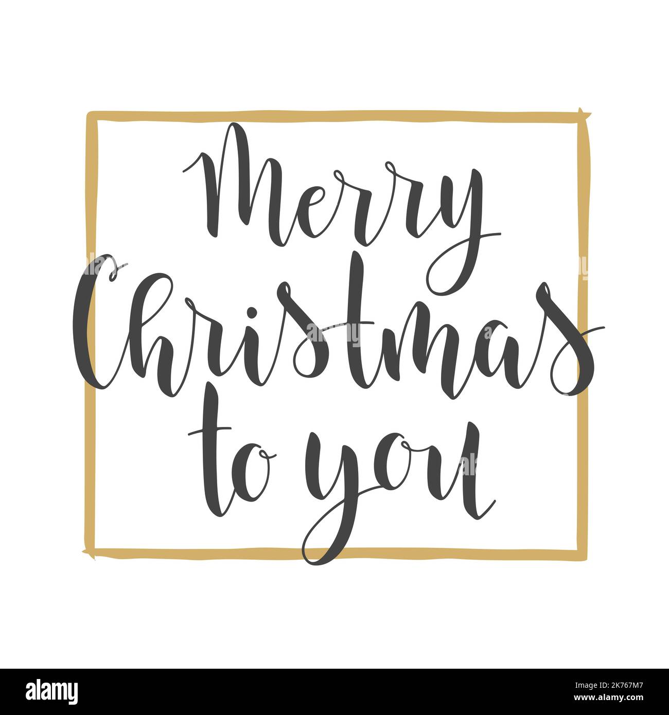 Illustrazione vettoriale. Scrittura manoscritta di buon Natale a voi. Modello per biglietto di auguri o invito. Oggetti isolati su sfondo bianco. Illustrazione Vettoriale