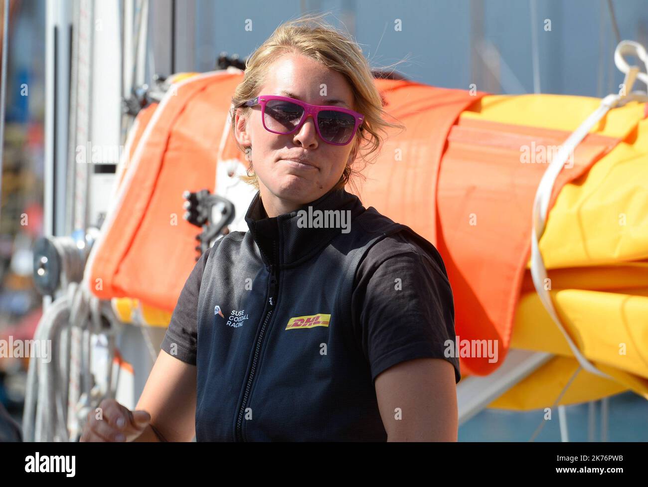 Susie Goodall durante il ritorno del 1968 Sunday Times Golden Globe Yacht Race. Foto Stock