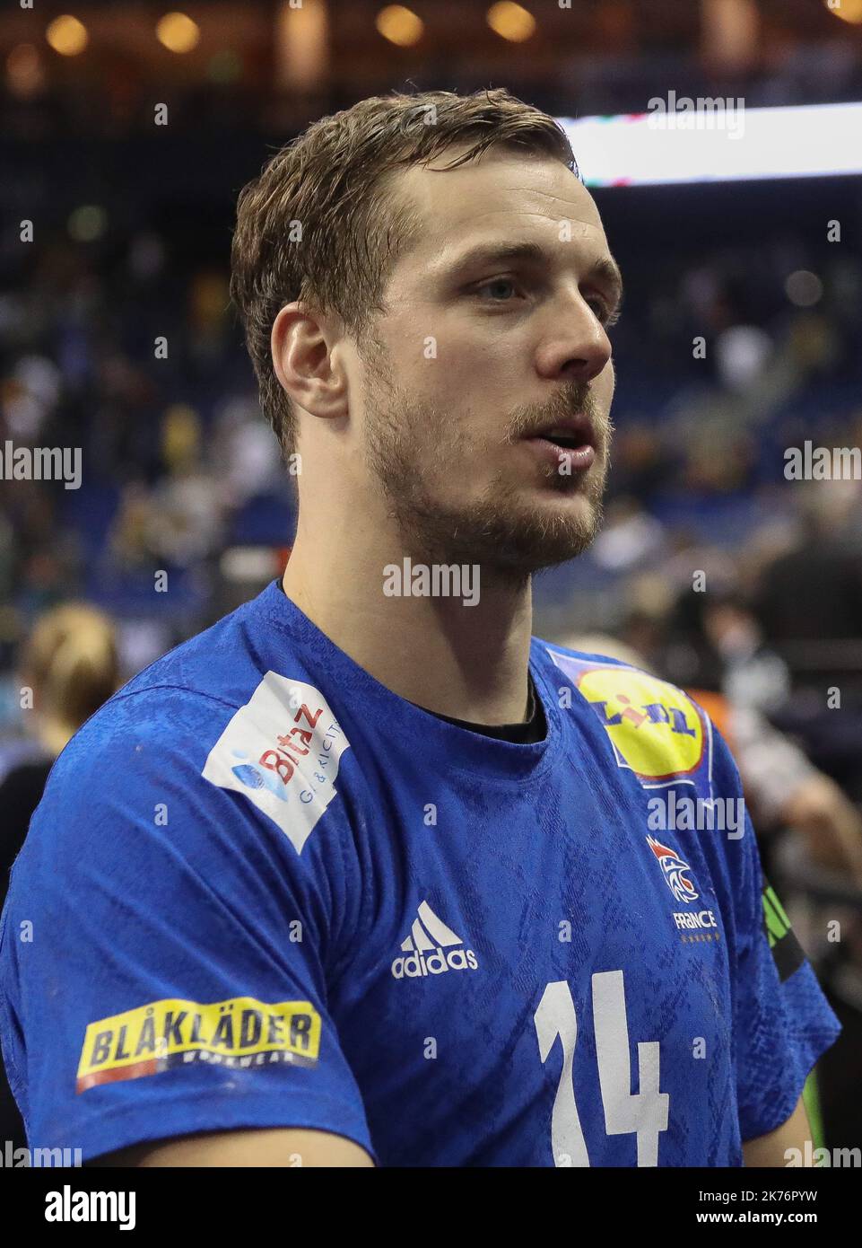 Kentin Mahé (Francia) durante il Campionato del mondo IHF uomo 2019, il Gruppo A si è disputato un incontro di pallamano tra Germania e Francia il 15 gennaio 2019 alla Mercedes-Benz Arena di Berlino, Germania Foto Stock