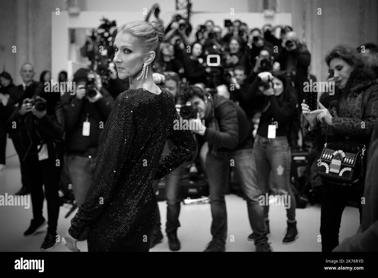 Celine Dion partecipa all'Alexandre Vauthier Haute Couture Primavera Estate 2019 come parte della Paris Fashion Week il 22 gennaio 2019 a Parigi, Francia. Foto Stock