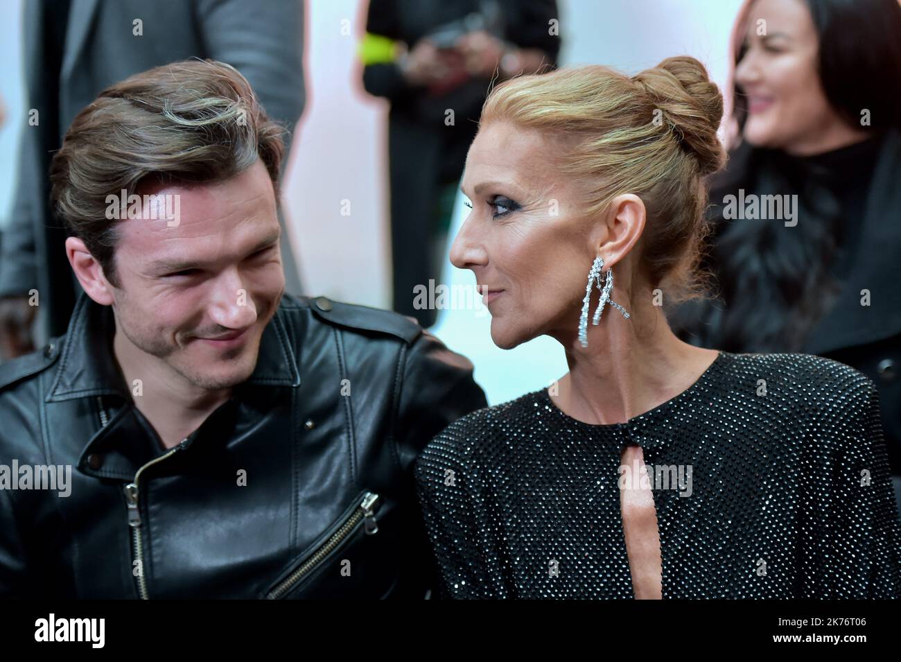 Pepe Munoz e Celine Dion partecipano all'Alexandre Vauthier Haute Couture Primavera Estate 2019 come parte della Paris Fashion Week il 22 gennaio 2019 a Parigi, Francia. Foto Stock