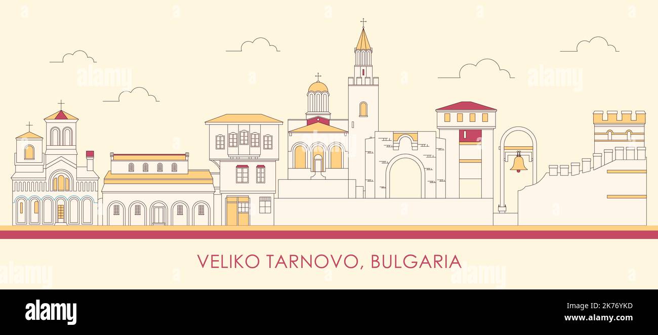Cartone animato panorama della città di Veliko Tarnovo, Bulgaria - illustrazione vettoriale Illustrazione Vettoriale