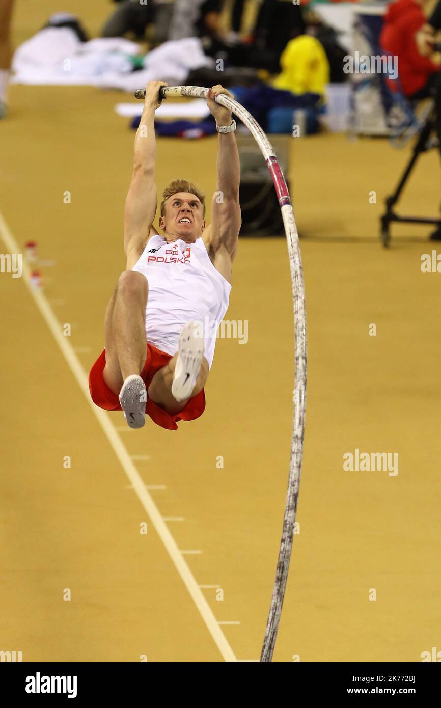 Piotr Lisek di Polonia Pole Vault Final durante i Campionati europei di atletica indoor Glasgow 2019 il 2 marzo 2019 all'Emirates Arena di Glasgow, Scozia - Foto Laurent Lairys / MAXPPP Foto Stock