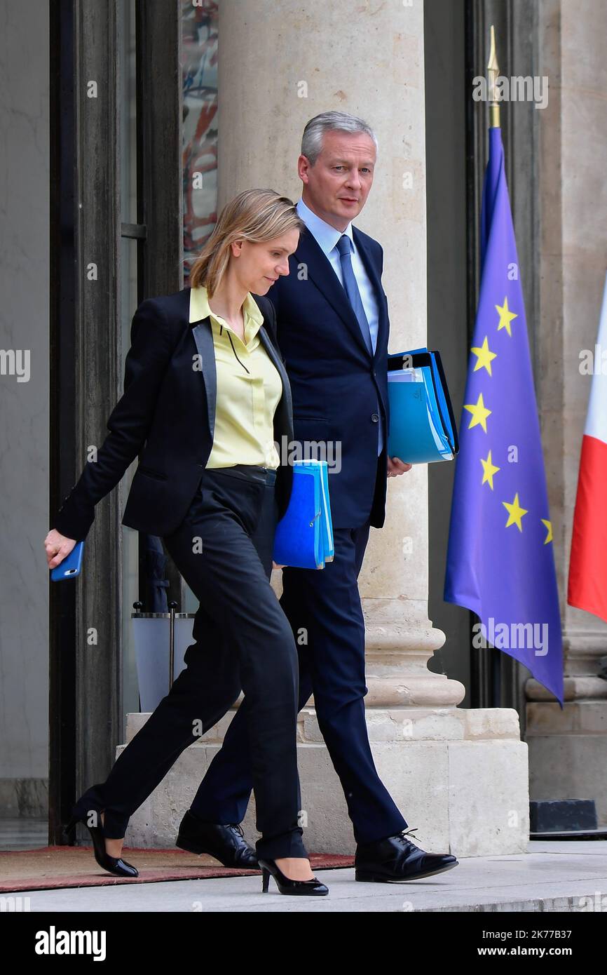 Bruno le Maire, le Ministre de l'Economie et des finances en sortie du Conseil des Ministres / 24/04/2019 - Francia / Ile-de-France (regione) / Parigi - Bruno le Maire, Ministro dell'Economia e delle Finanze che lascia il Consiglio dei Ministri Foto Stock