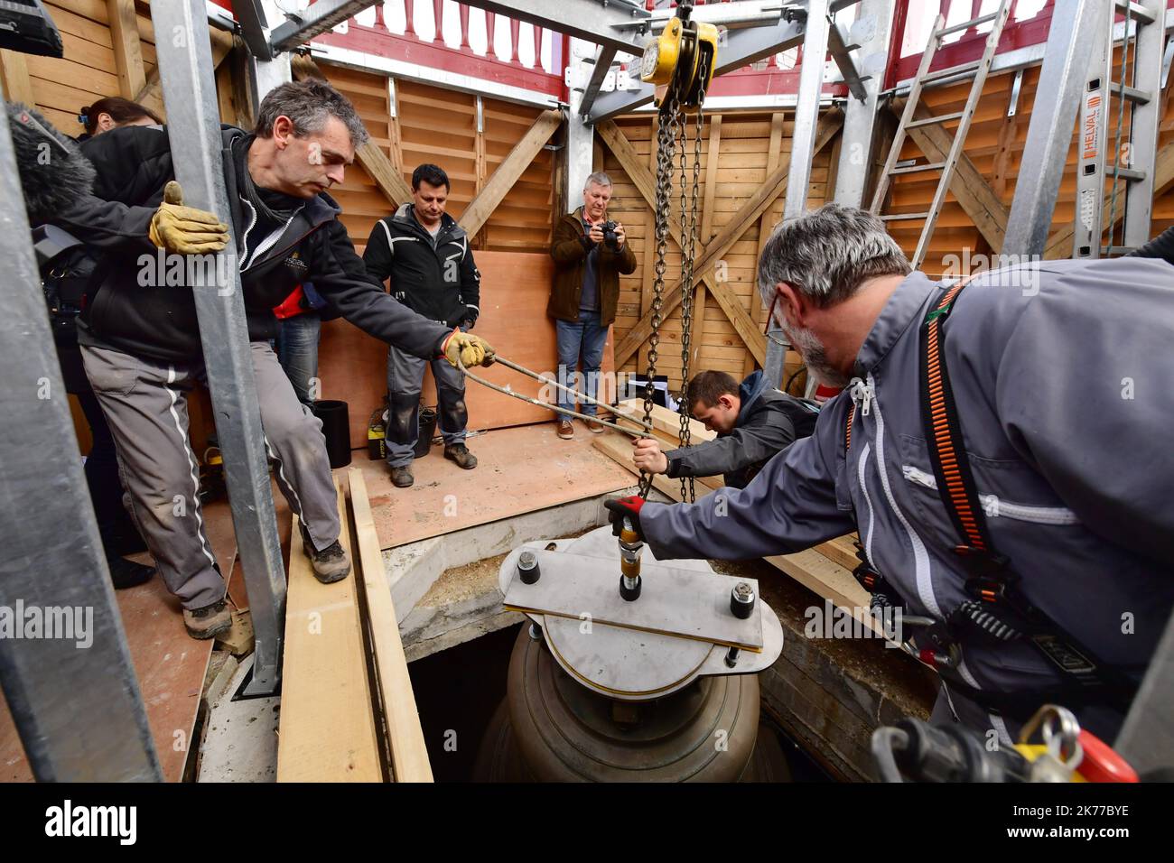 Ascesa del Bourdon nel rinnovato campanile del Campanile di Bergues, Bergues 29/04/2019 Foto Stock