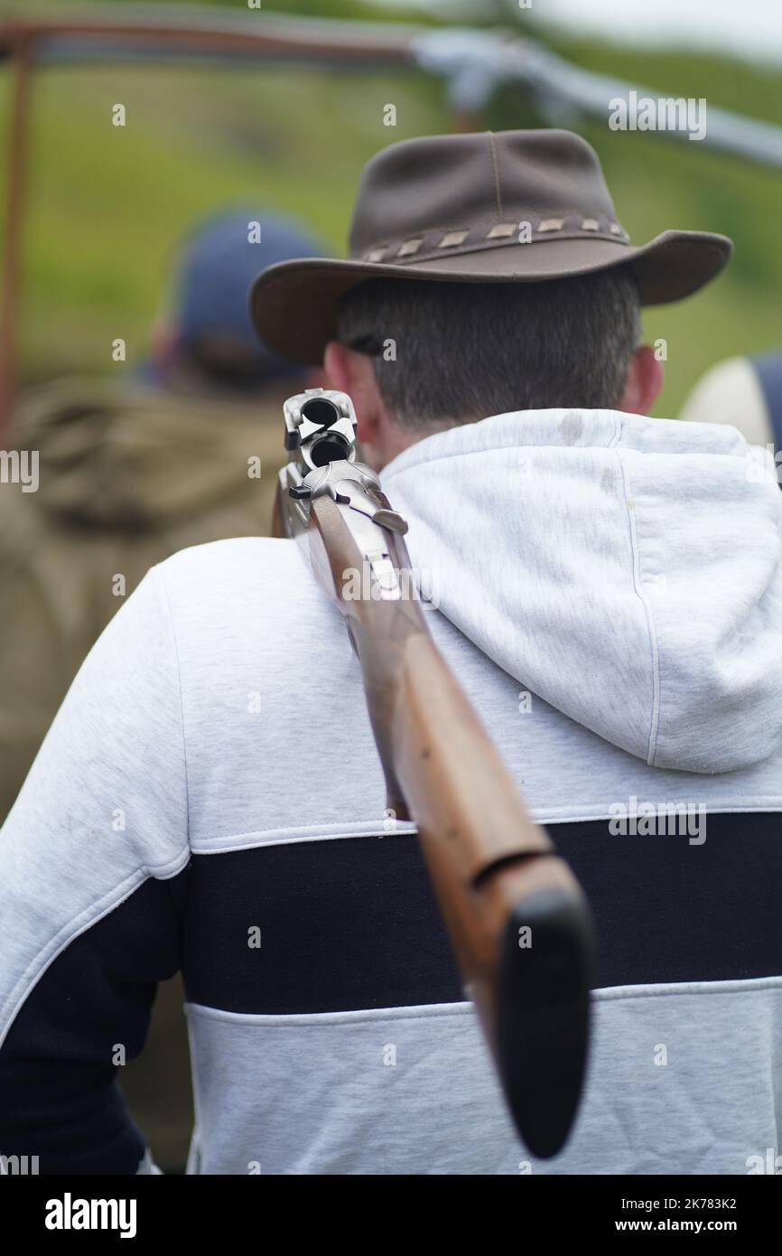 Tiro al bersaglio Clay - Qualifier sportivo gallese Foto Stock