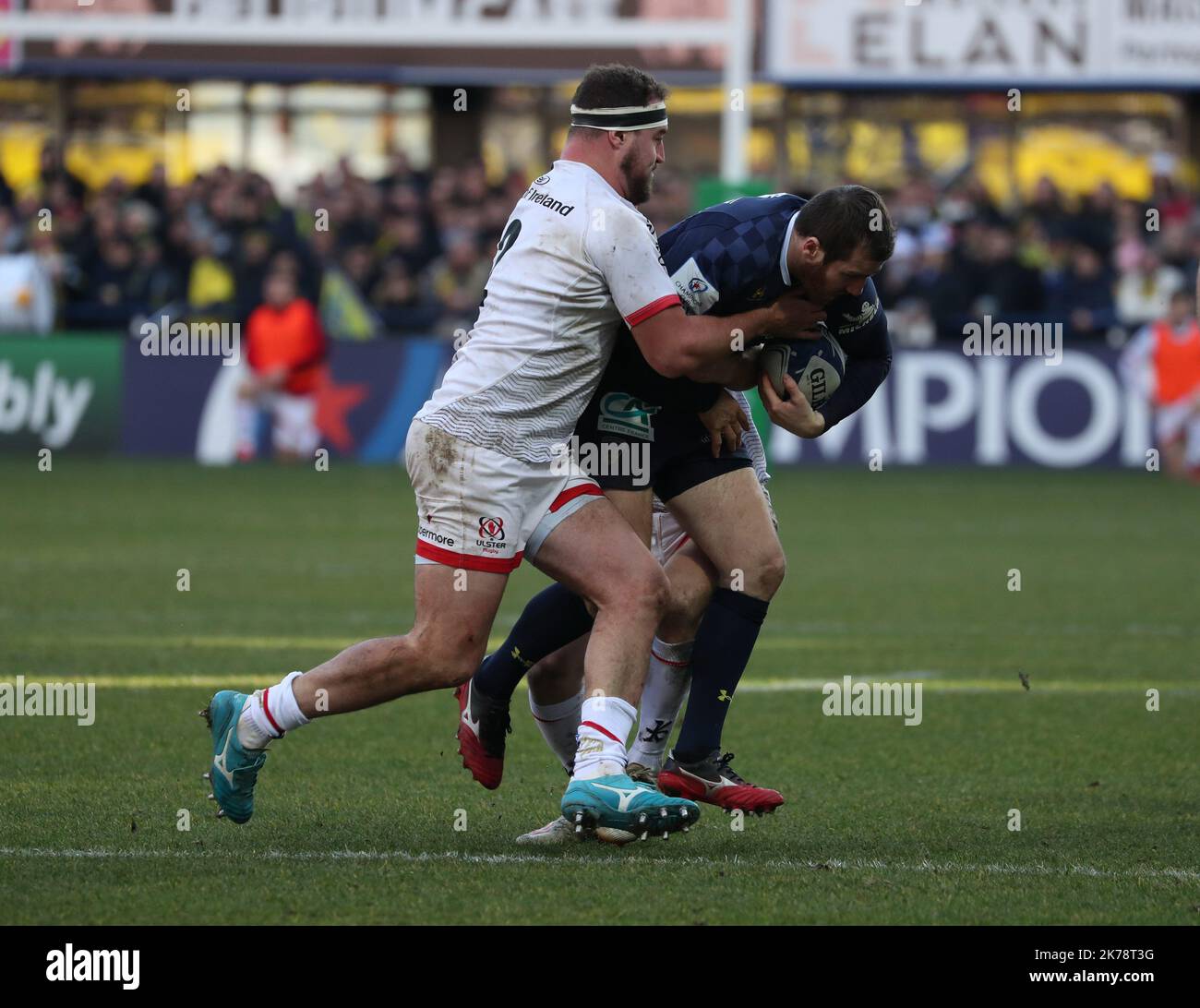 COPPA DEI CAMPIONI di rugby – ASM Clermont Auvergne vs Ulster Rugby. Le 11 janvier 2020. Stade Marcel Michelin, Clermont-Ferrand (63). Camille LOPEZ (ASM) Foto Stock