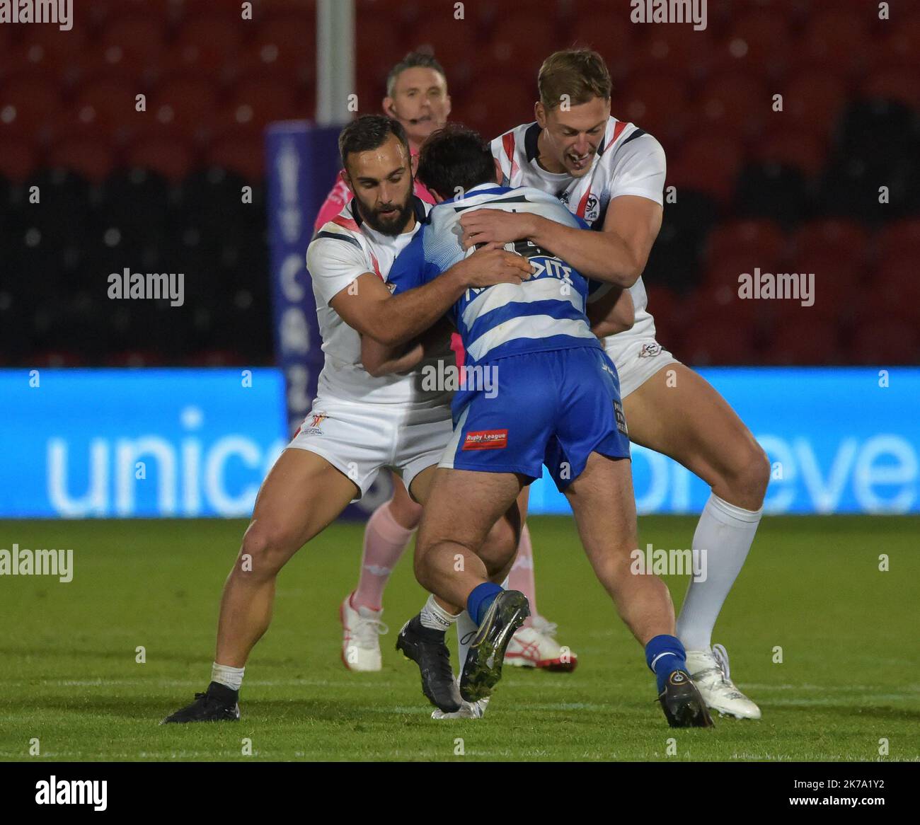 Doncaster, Regno Unito. 16th ottobre 2022. Francia / Grecia: Coppa del mondo di Rugby League Eco-PowerStadium, Doncaster, South Yorkshire, UK durante la partita di Coppa del mondo di Rugby League 2021 gruppo D tra Francia / Grecia Eco-Power Stadium, Doncaster, South Yorkshire, UK il 17 ottobre 2022 . (Foto di Craig Cresswell/Alamy Live News) Foto Stock