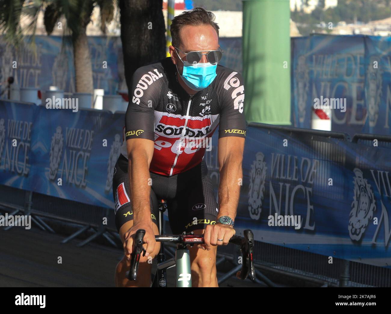 ©Laurent Lairys/MAXPPP - John Degenkolb di Lotto Soudal durante la presentazione delle squadre del Tour de France 2020 il 27 agosto 2020 a Massena Place a Nizza, Francia - Foto Laurent Lairys/MAXPPP Foto Stock