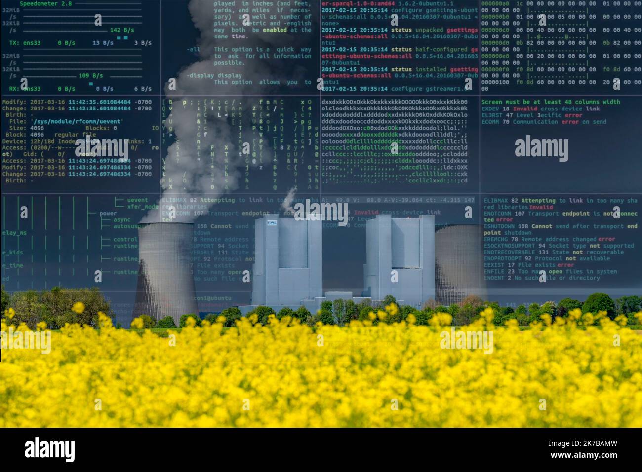 Immagine simbolica infrastrutture critiche, pericolo di blackout, cyberterrorismo, attacco di hacker, centrale elettrica a lignite di Neurath, vicino a Grevenbroich, RWE Powe Foto Stock