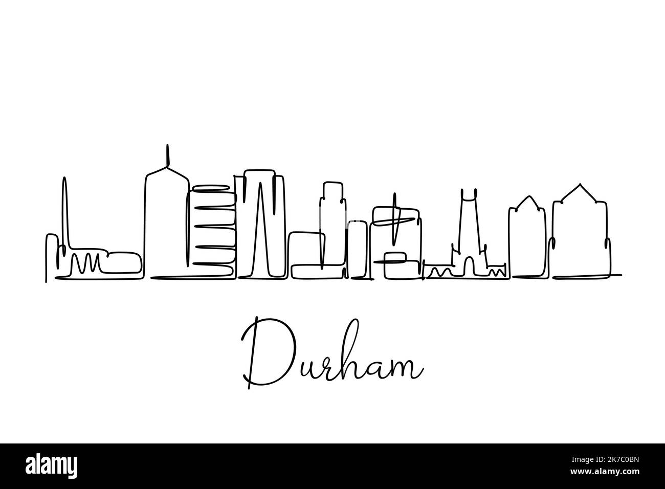 Disegno unico di Durham North Carlina USA. Illustrazione disegno di stile disegnato a mano per il concetto di affari e turismo. Moderna e semplice città d'arte Illustrazione Vettoriale