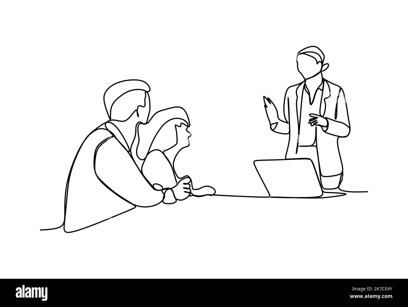 Una donna d'affari che presenta il suo lavoro davanti ad altri membri della riunione - disegno continuo di una linea Illustrazione Vettoriale