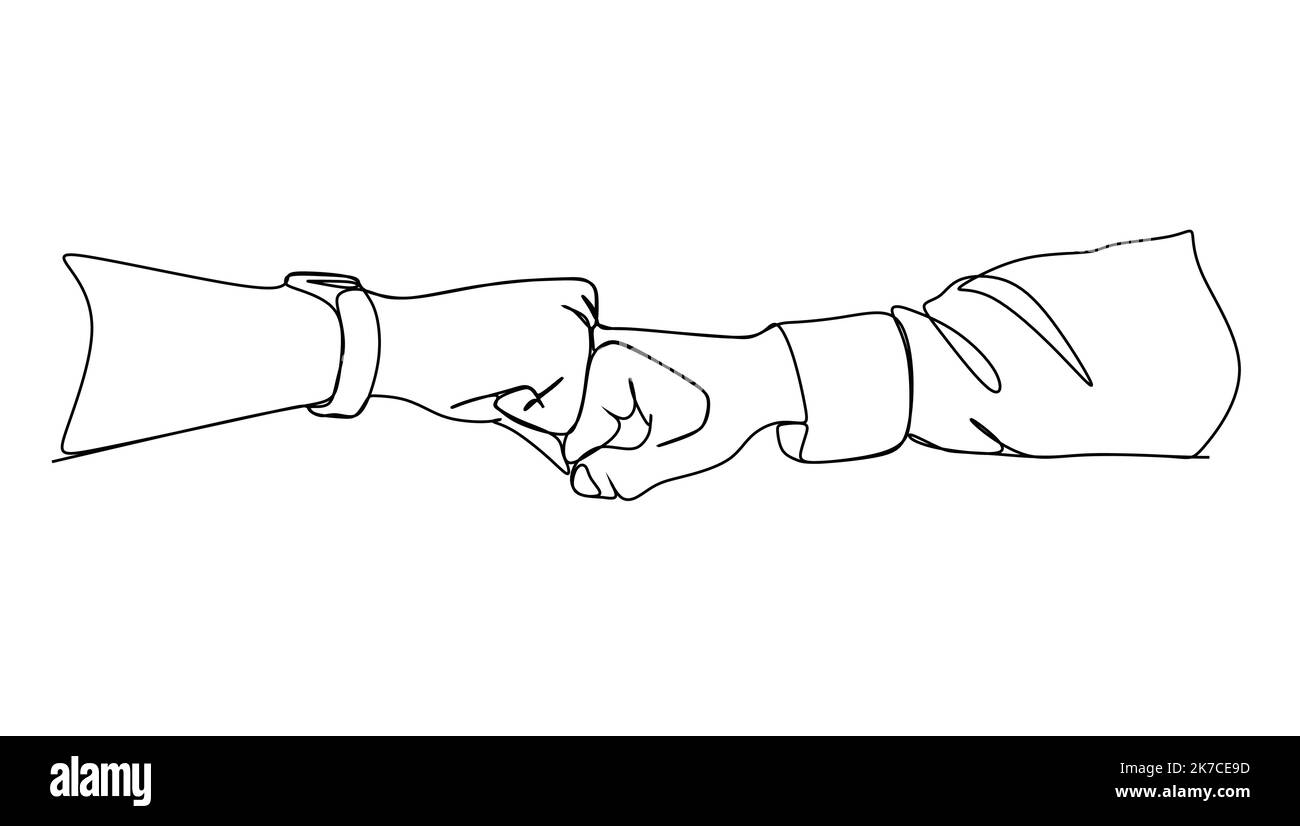 Disegno continuo di una linea di bro pugno bump o lancetta lancetta lancetta lancetta. Concetto di fratello dare un pugno. Illustrazione Vettoriale