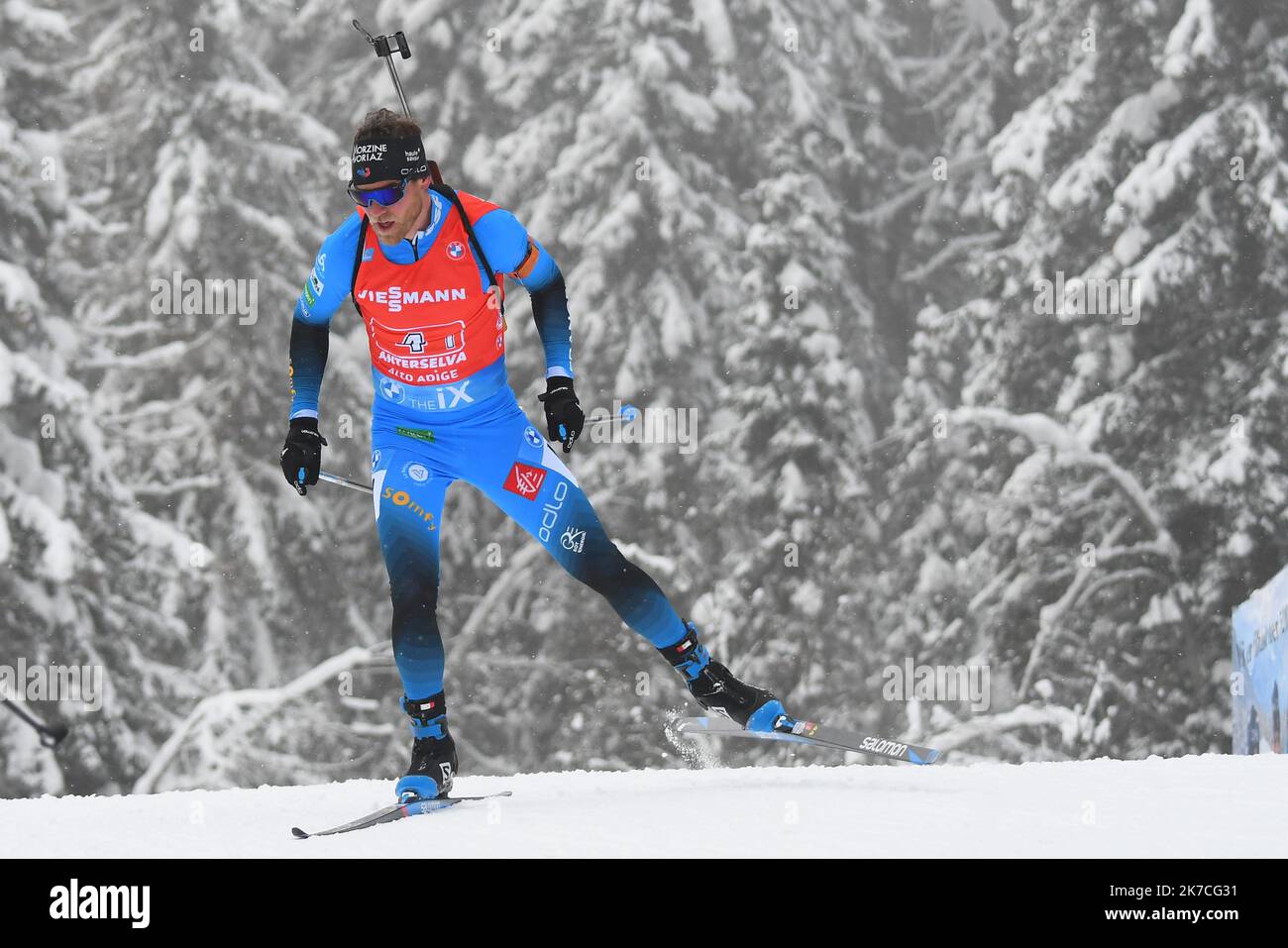 ©Andre Huber/MAXPPP ; IBU World Cup Biathlon, Anterselva - Anterselva in Italia il 23 gennaio 2021. Uomini 4 x 7,5 km Relay Event Competition 4 FRANCIA con Antonin GUIGONNAT Â© Andre Huber / Maxppp Foto Stock