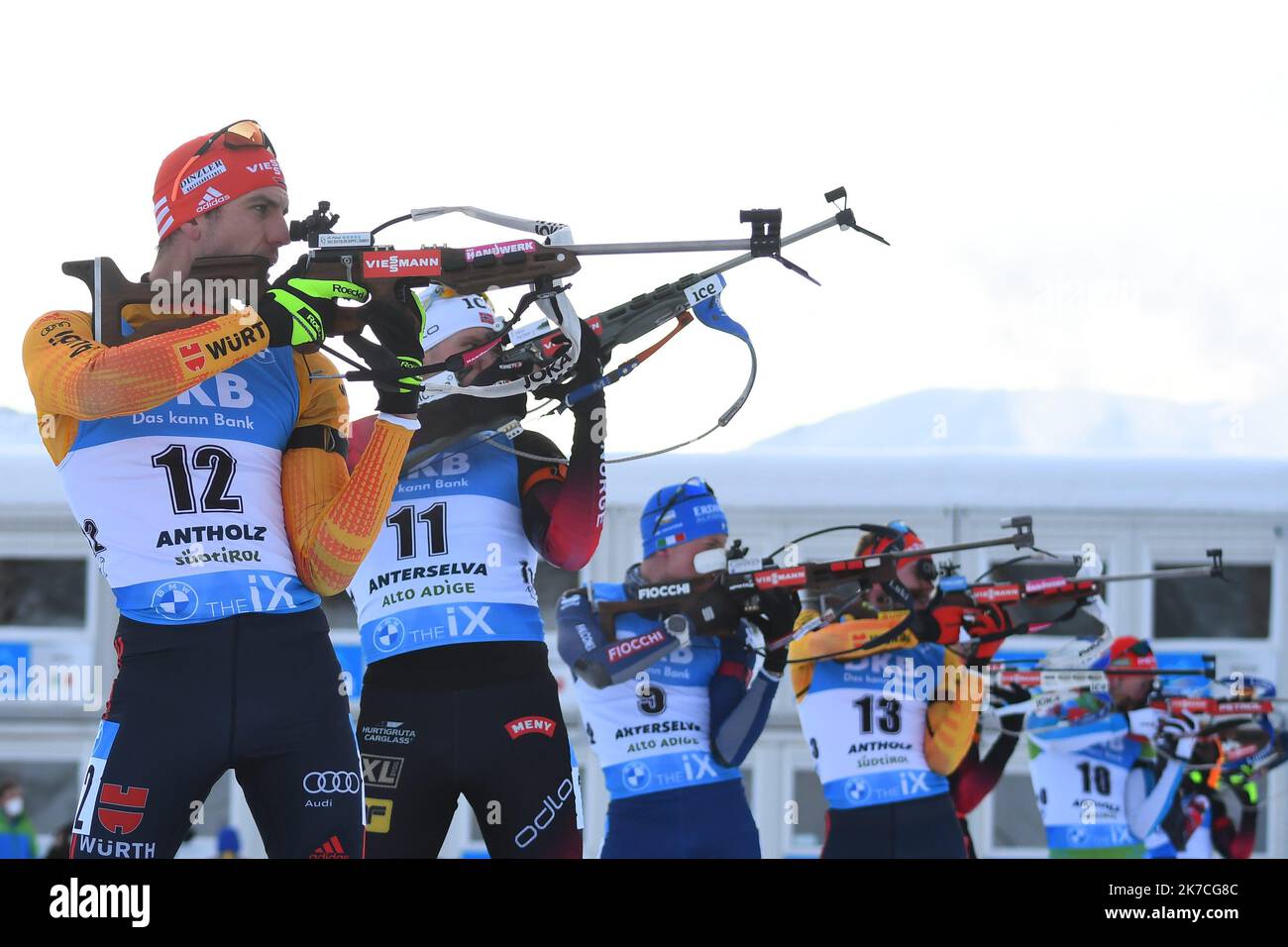 ©Andre Huber/MAXPPP ; IBU World Cup Biathlon, Anterselva - Anterselva in Italia il 24 gennaio 2021. Uomini 15 km Mass Start Event Competition; Arnd PEIFFER (GER) al tiro Â© Andre Huber / Maxppp Foto Stock