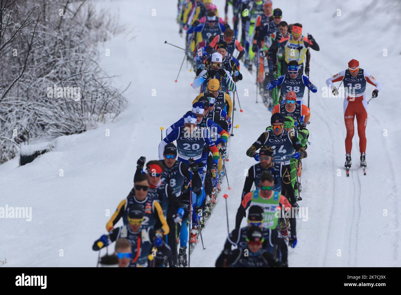 ©Pierre TEYSSOT/MAXPPP ; Coronavirus Outbreak - 50th Marcialonga - Visma Ski Classic - Una maratona di sci di fondo di 70 km con circa 2000 sciatori da Moena a Cavalese, Trentino, Nord Italia, il 31st gennaio 2021. Sciatori in azione Foto Stock
