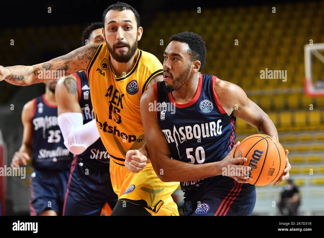 ©PHOTOPQR/DNA/Michel FRISON ; Strasbourg ; 23/03/2021 ; Basket ball :Champions League SIG - AEK Athènes. Champions League di basket il 23rd 2021 marzo Strasburgo contro AEK Atene Foto Stock