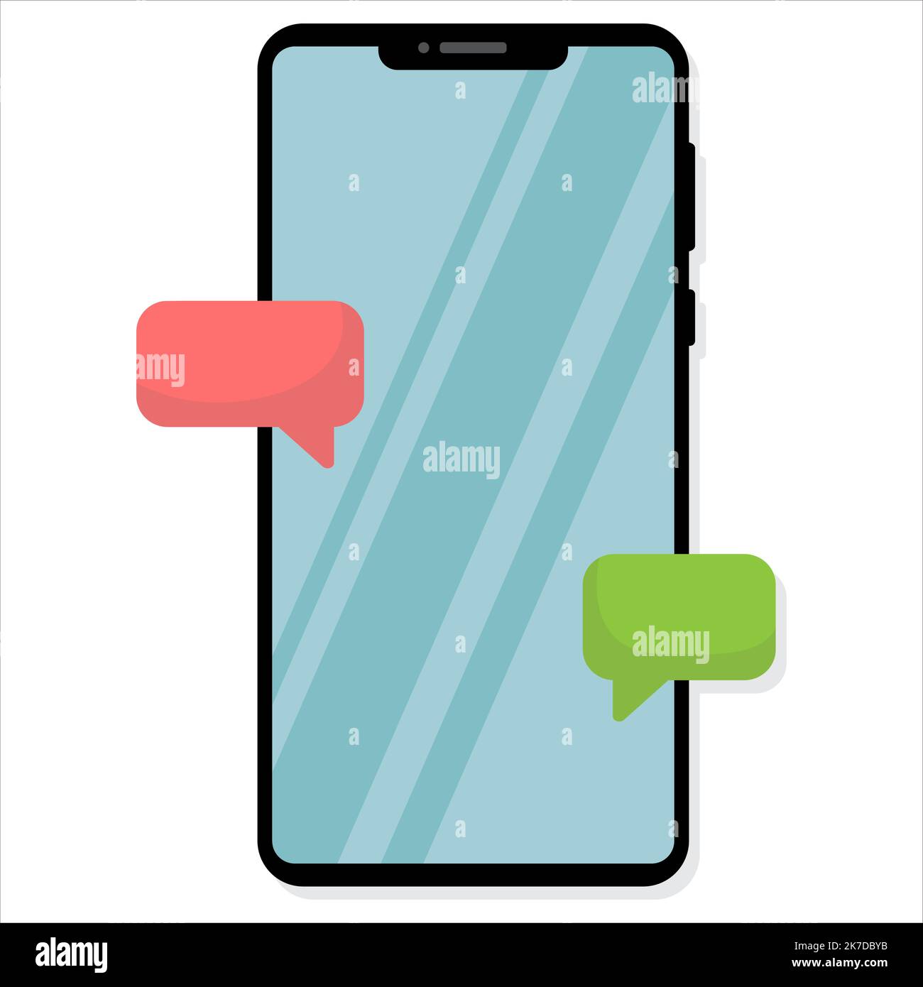 Immagine piatta dello smartphone. Messaggio in Messenger. Illustrazione vettoriale. Illustrazione Vettoriale