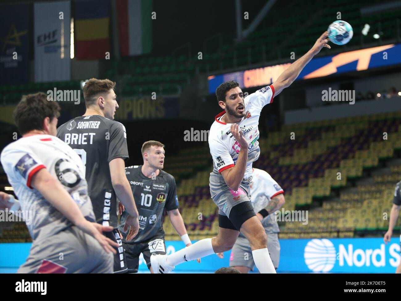 ©Laurent Lairys/MAXPPP - Yahia FATHY OMAR di Veszprem durante la EHF Champions League, incontro di pallamano di quarto tra HBC Nantes e Telekom Veszprem HC il 13 maggio 2021 alla H Arena di Nantes, Francia - Foto Laurent Lairys / MAXPPP Foto Stock