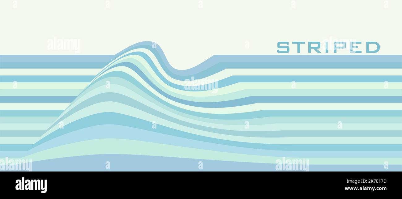 Sfondo astratto a righe con distorsione nelle tonalità azzurro-verde chiaro e menta. Motivo grafico vettoriale Illustrazione Vettoriale